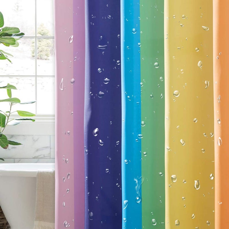 KGORGE Shower Curtain for Bathroom - Farmhouse Rainbow Stripe Pattern Boho Waterproof Washable Shower Curtain for Bathtub Camper Backdrop, 72 x 72 inches, Hooks Included - Image 4